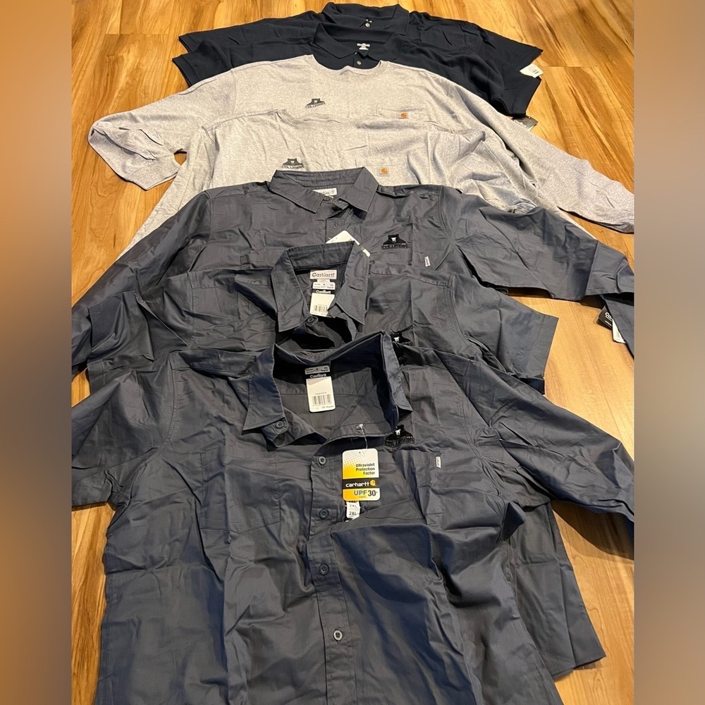 Lot: 7 New With Tags Carhartt Shirts! Size 2XL XXL Polos, LS tees & button downs